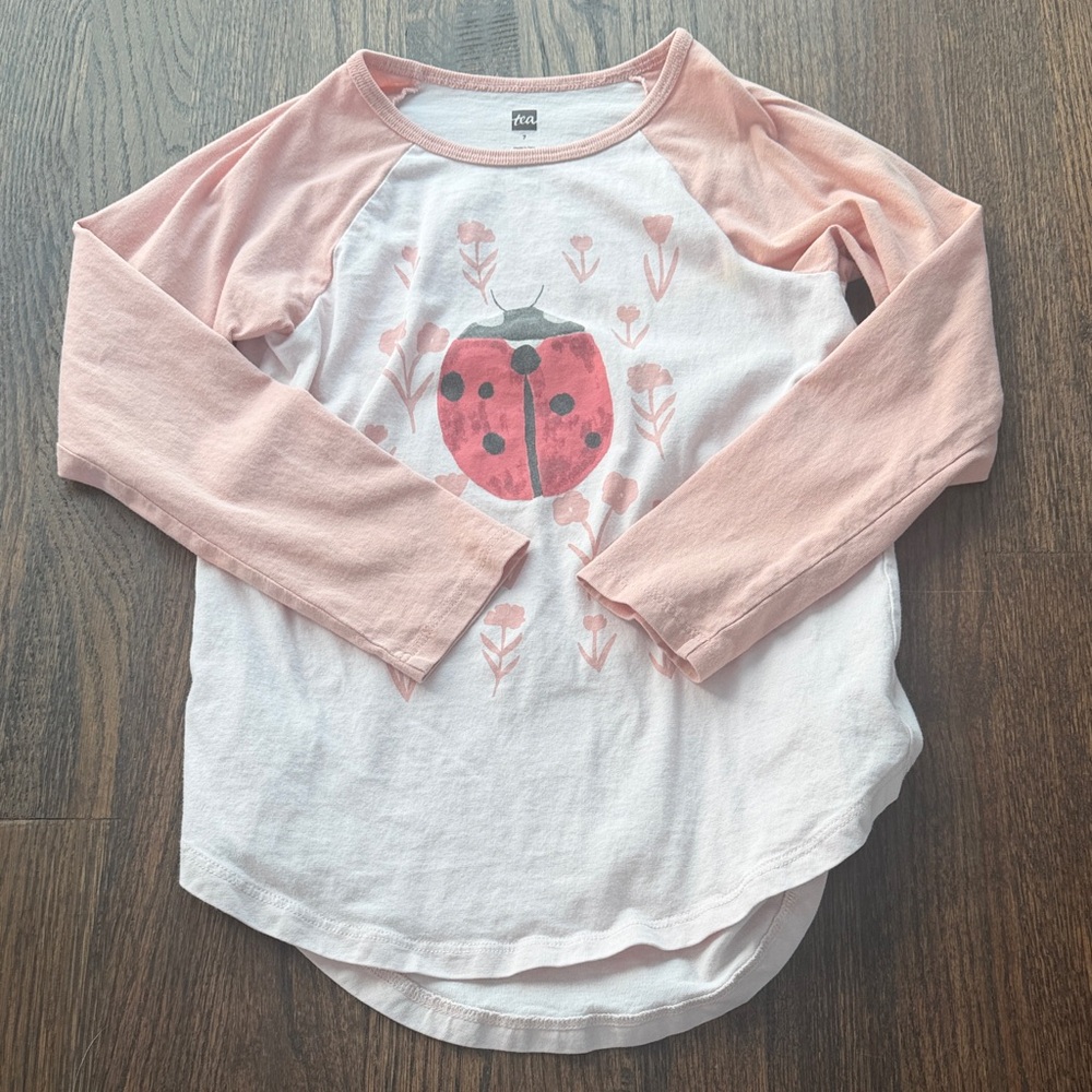 Tea Collection Pink and White Ladybug Long Sleeve Tee